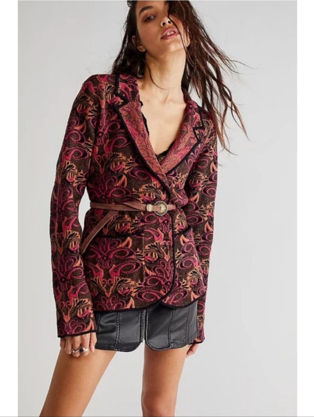 Free People Sammie Sweater Blazer Wine Bordo